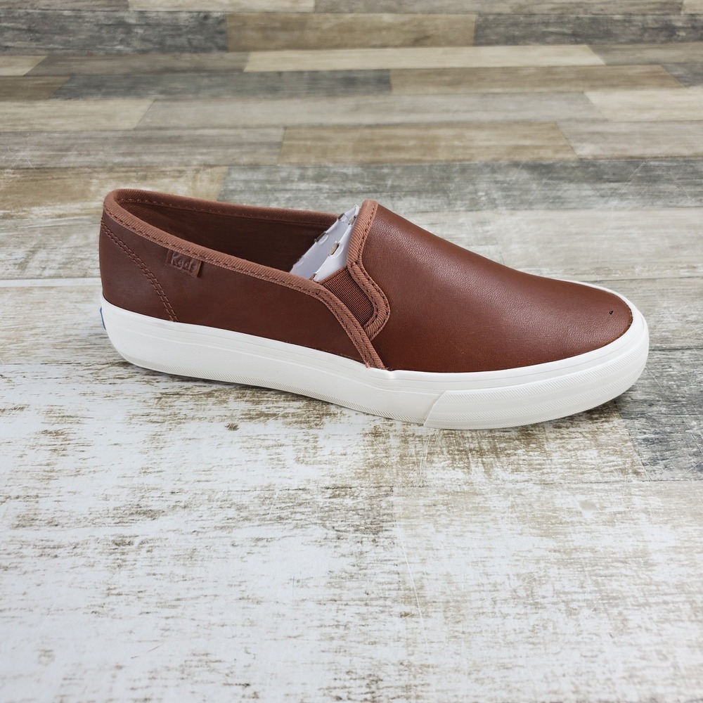 Keds Double Decker Womens Shoes Sz 6.5 W Cognac Brown Leather Slip On Sneakers